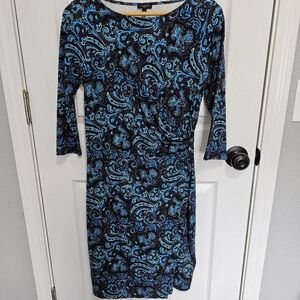 Talbots Blue Paisley Faux Wrap Dress Size M Petite